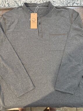Men's Long Sleeve Henley Shirt - Gray